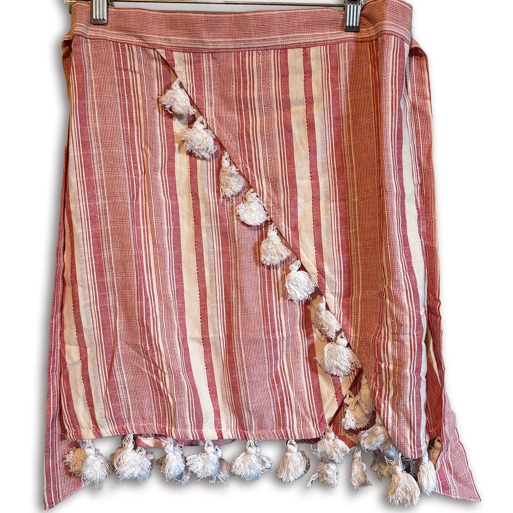 RAGA NWT Womens Skirt Large Striped Tassel Wrap Cotton Skirt Boho Summer